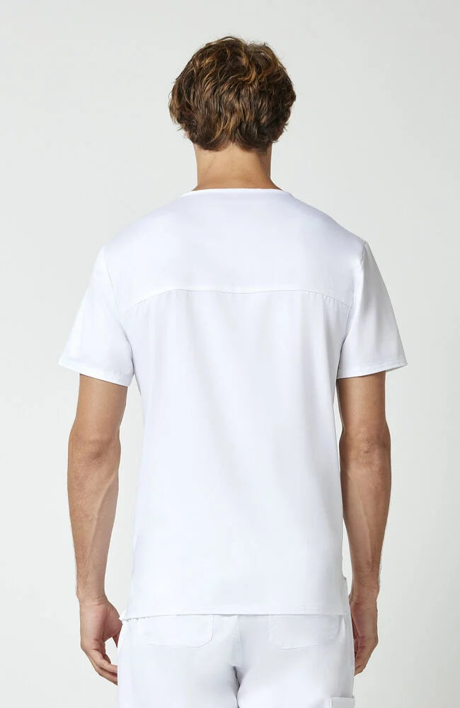 Men's V-Neck Scrub Top 3 Pocket (w/embroidered logo) - White