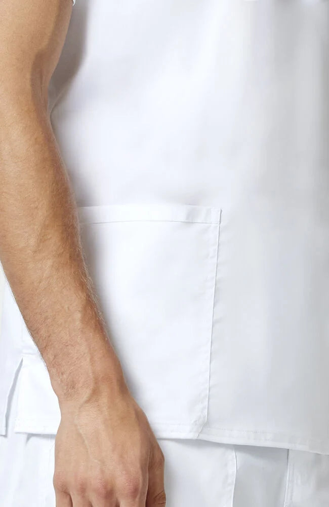 Men's V-Neck Scrub Top 3 Pocket (w/embroidered logo) - White
