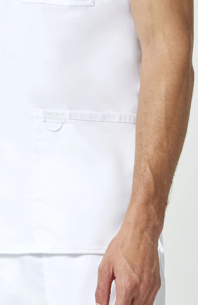 Men's V-Neck Scrub Top 3 Pocket (w/embroidered logo) - White