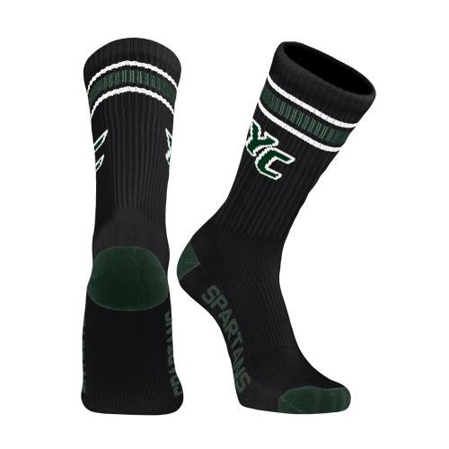 TCK CREW SOCK THROWBACK 1 BLACK WITH DK GREEN HEEL