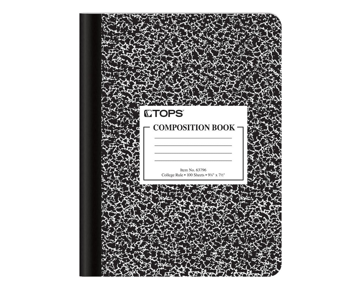 Composition Book: College Ruled - 9.75x7.5 - 100 Sheets - Black Marble Cover