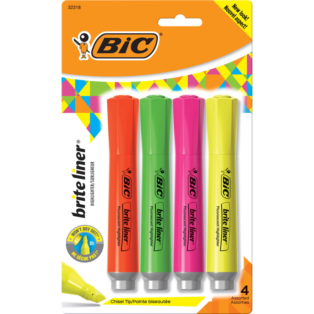 Highlighter: Brite Liner Grip Tank Style - Assorted 4 Pack