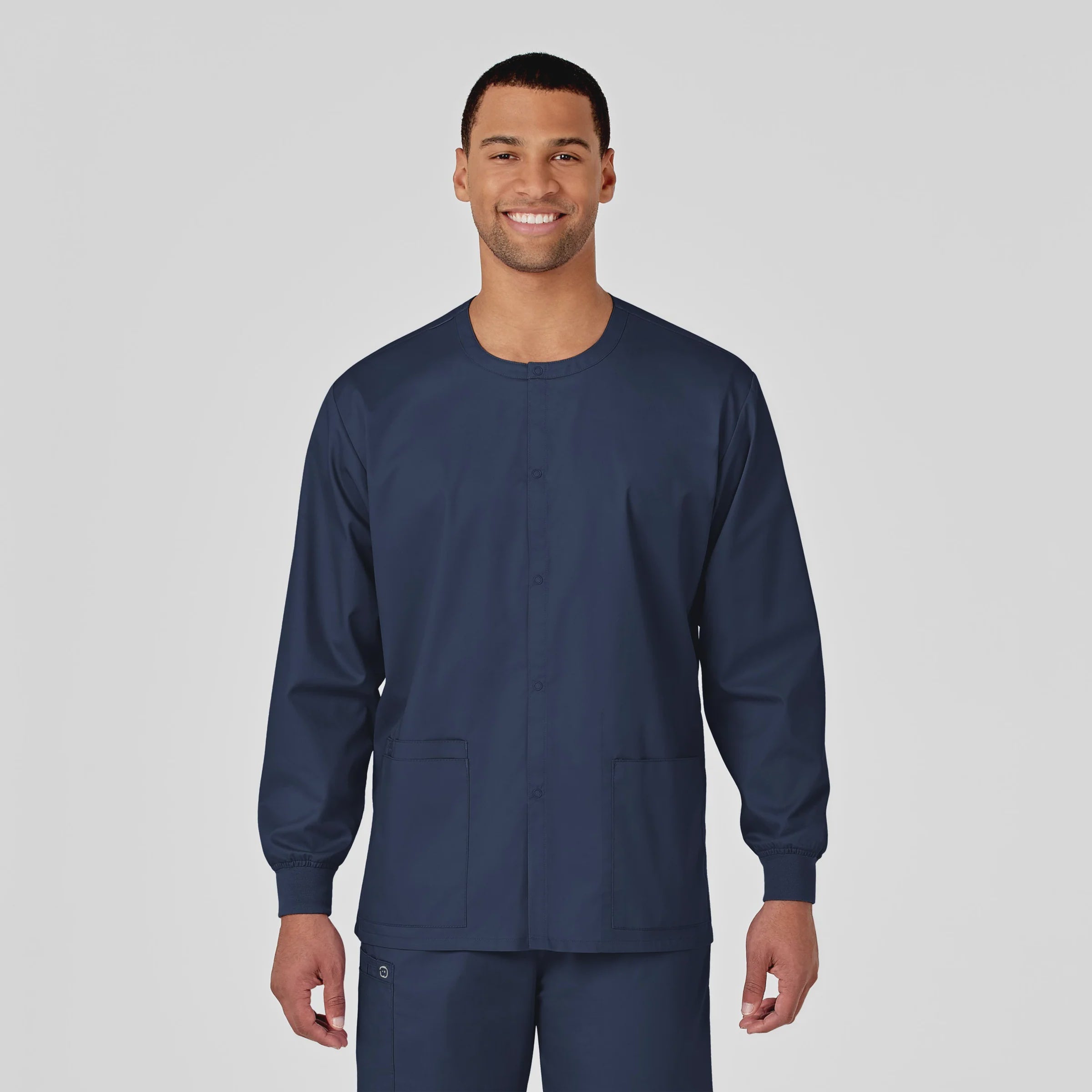 Nursing Unisex Snap Front Scrub Jacket - Navy