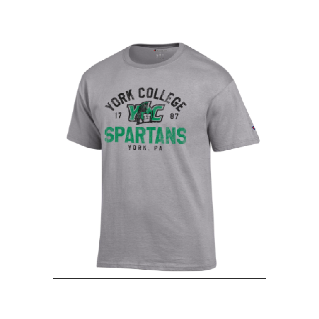 CHAMPION S/S T-SHIRT WITH YORK COLLEGE SPARTANS RUGGED IMPRINT