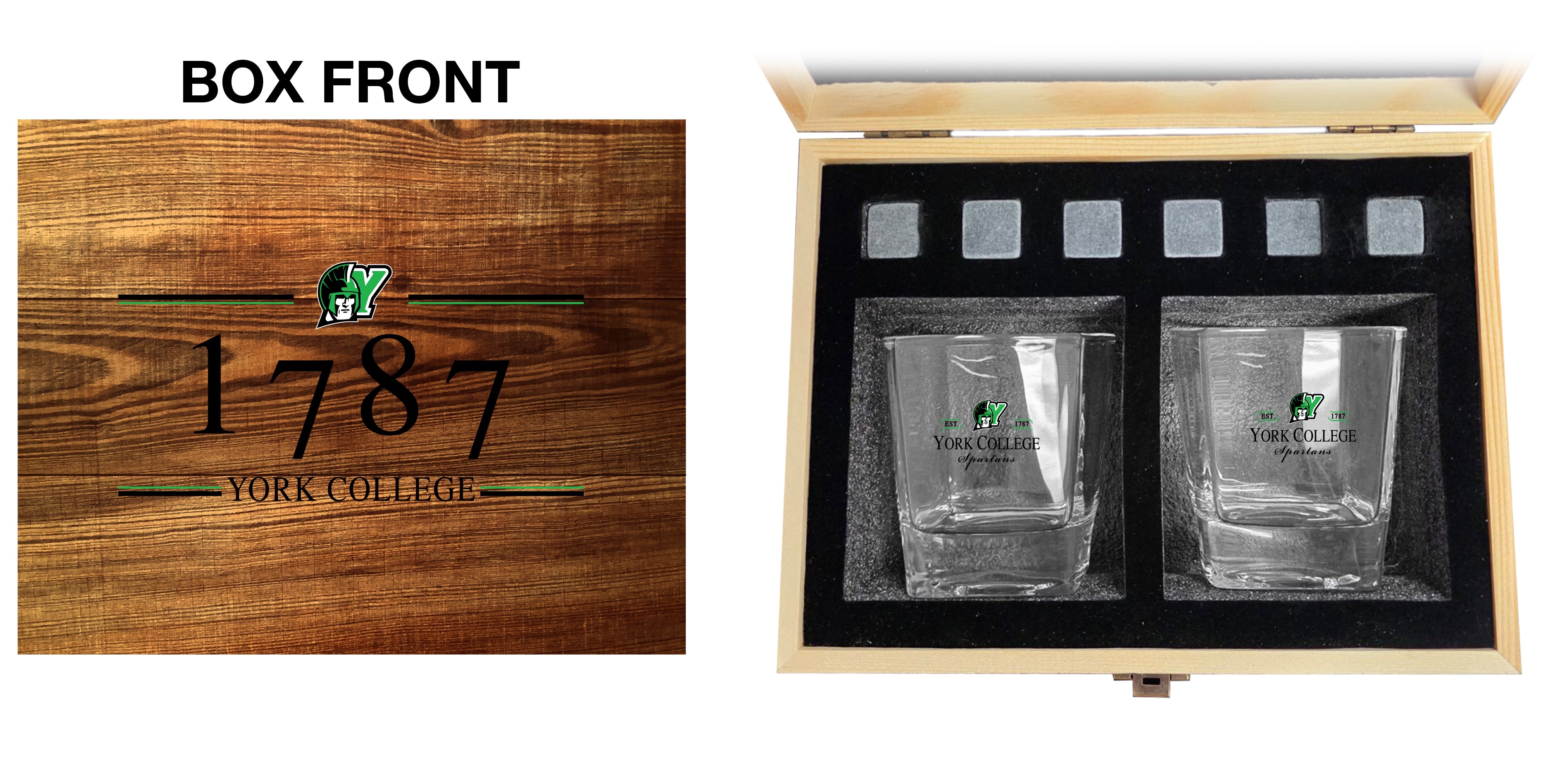 Collector's Rocks Glass Set w/Wooden Storage Box