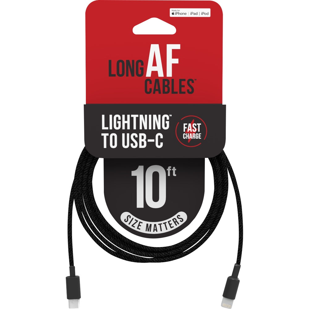 Long AF Charge & Sync Cable - 10Ft - USB-C to Lightning (MFi Certified)