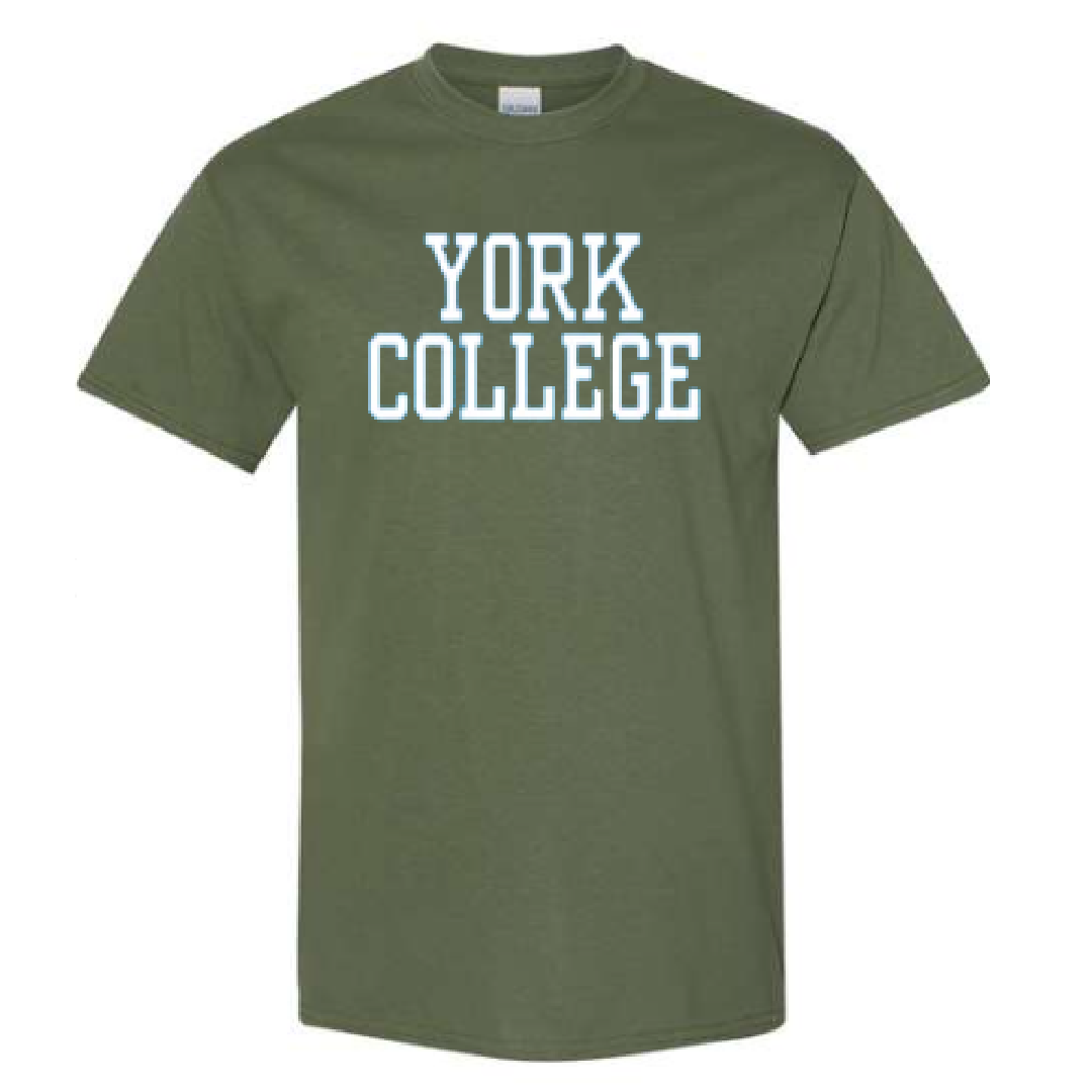 GILDAN S/S T-SHIRT W/YORK OVER COLLEGE IN BLOCK LETTERS ON FRONT CHEST