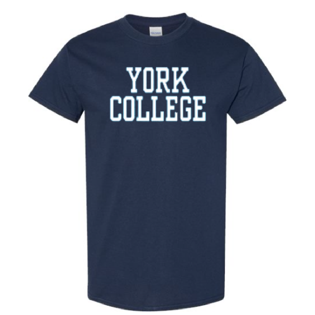 GILDAN S/S T-SHIRT W/YORK OVER COLLEGE IN BLOCK LETTERS ON FRONT CHEST