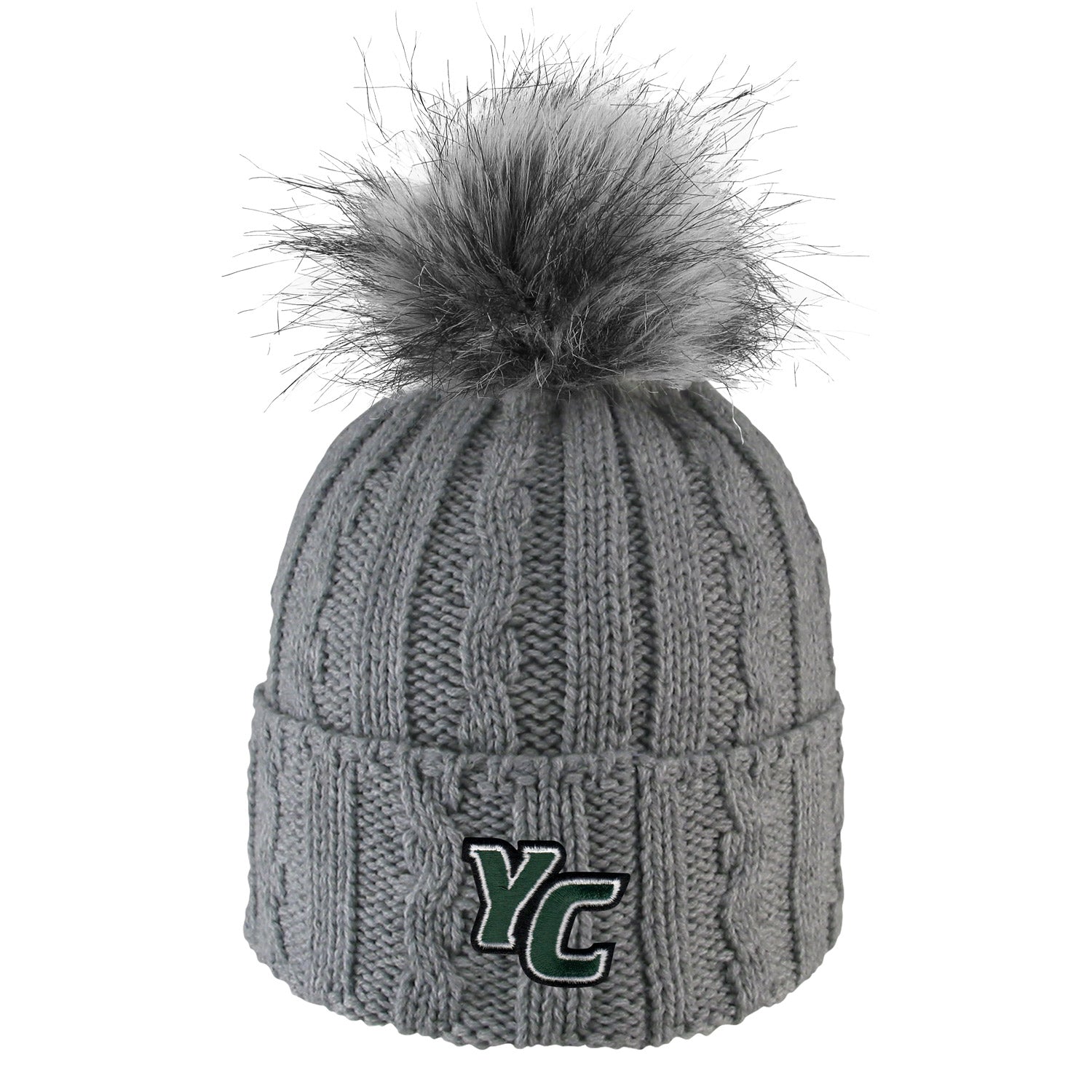 LOGOFIT KNIT HAT CUFFED WITH FAUX FUR POM YC LOGO