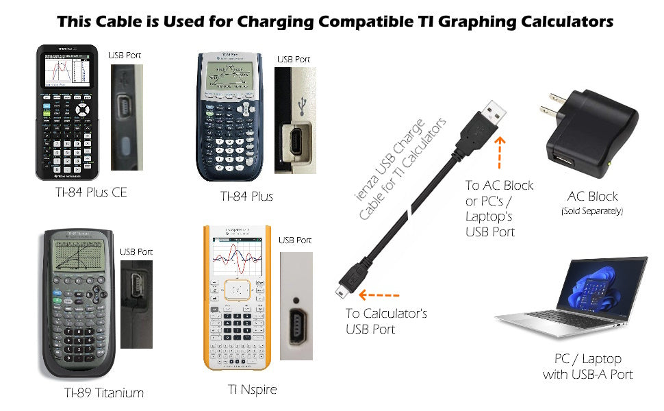 Calculator: USB Power and Data Cable for Texas Instruments TI-84 Plus
