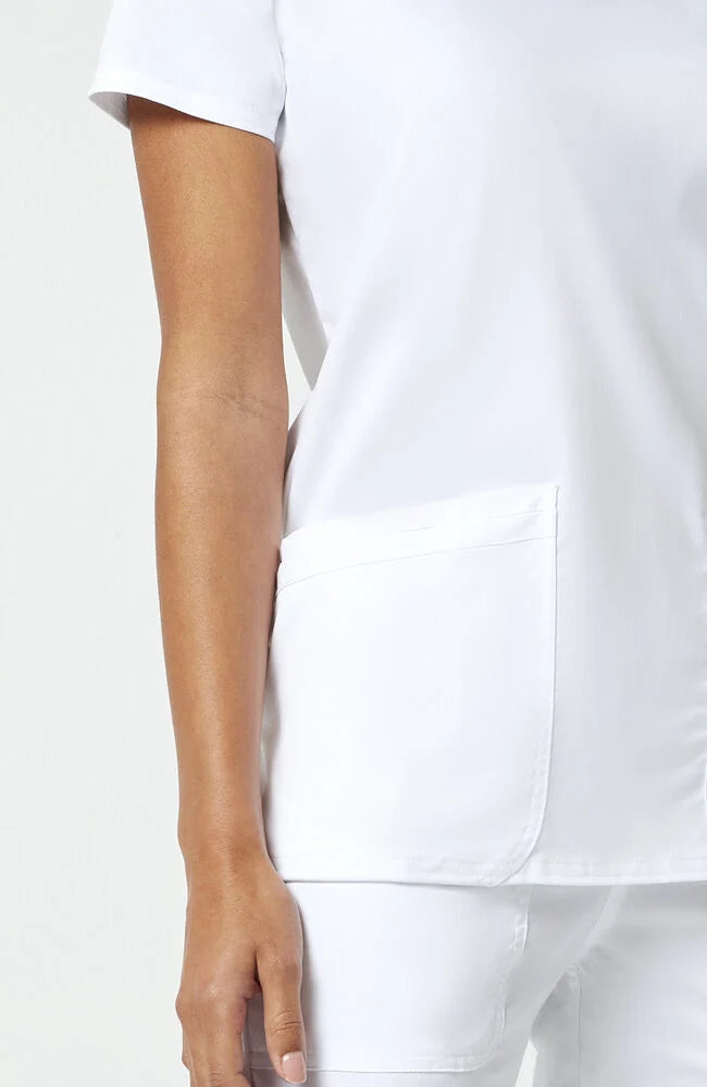 Ladies V-Neck Scrub Top (w/embroidered logo) - White