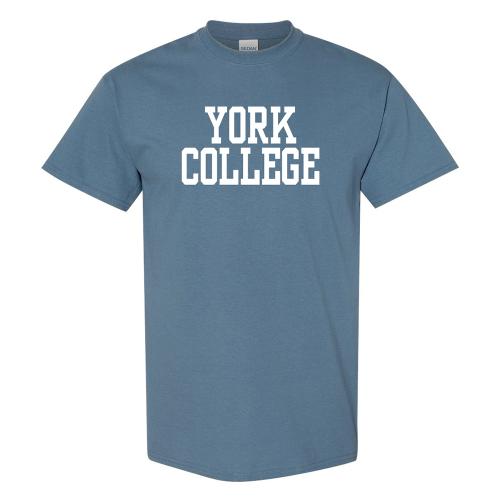 GILDAN S/S T-SHIRT W/YORK OVER COLLEGE IN BLOCK LETTERS ON FRONT CHEST