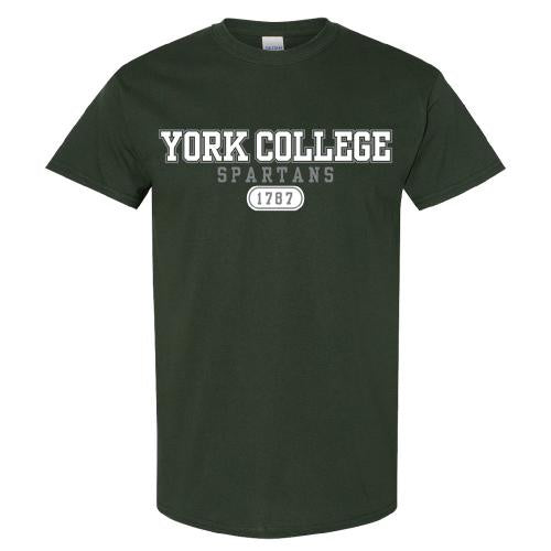 GILDAN S/S T-SHIRT WITH YORK COLLEGE OVER SPARTANS OVER 1787