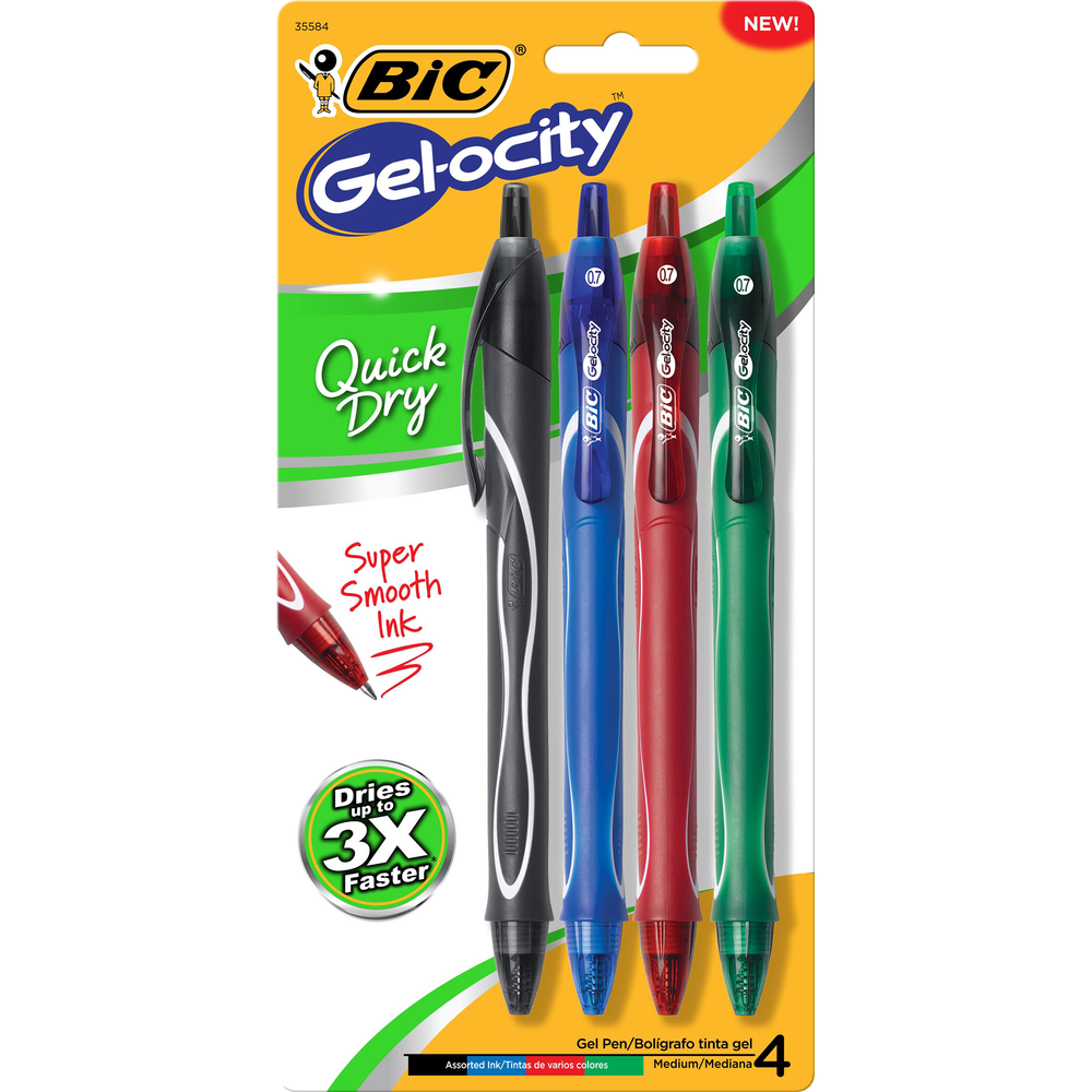 Pen: BIC Gel-ocity Quick Dry Retractable Gel Pen - Asst .7mm 4Pk