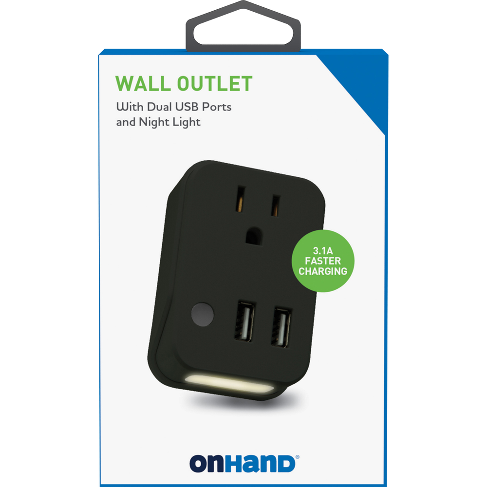 Wall Outlet w/2 USB Port & Night Light