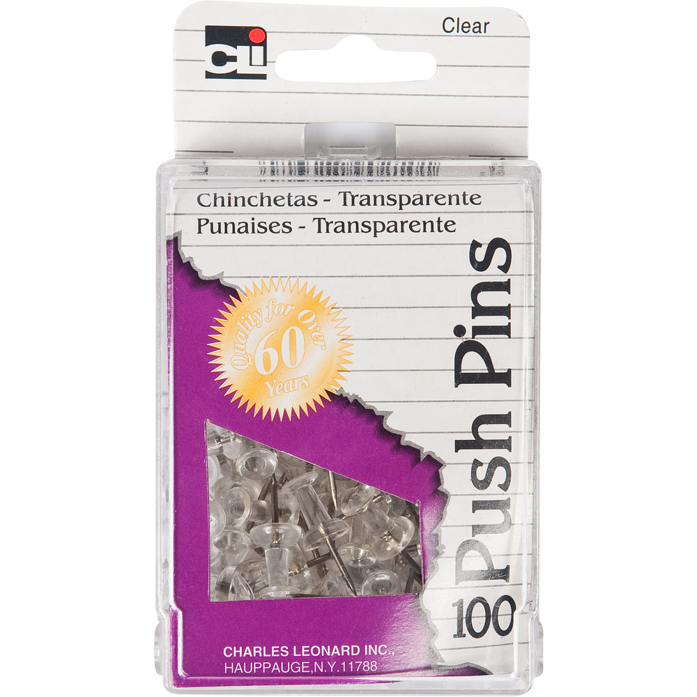 Push Pins - Clear - 100 Count