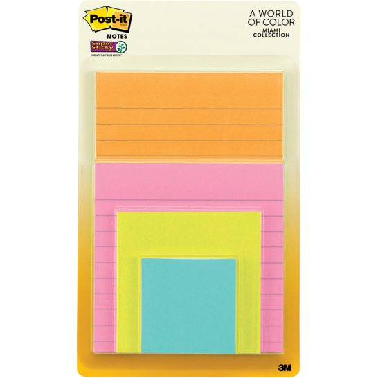 Post-it Lined Super Sticky Notes - 4 Pack - 45 Lined Sheets - Assorted Colors/Sizes