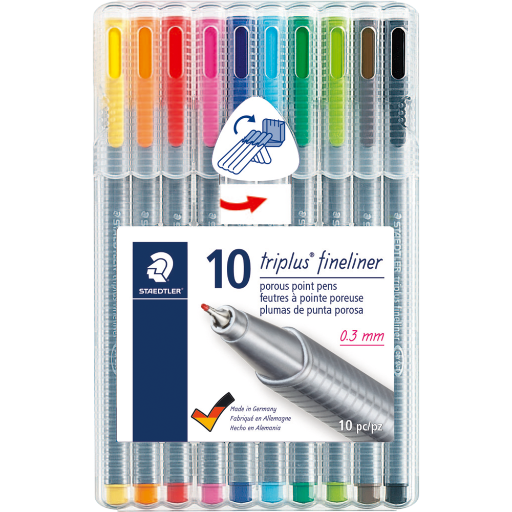 Pen: Triplus Fineliner - Ultra Fine - Assorted - 10 Pack in Easel Case