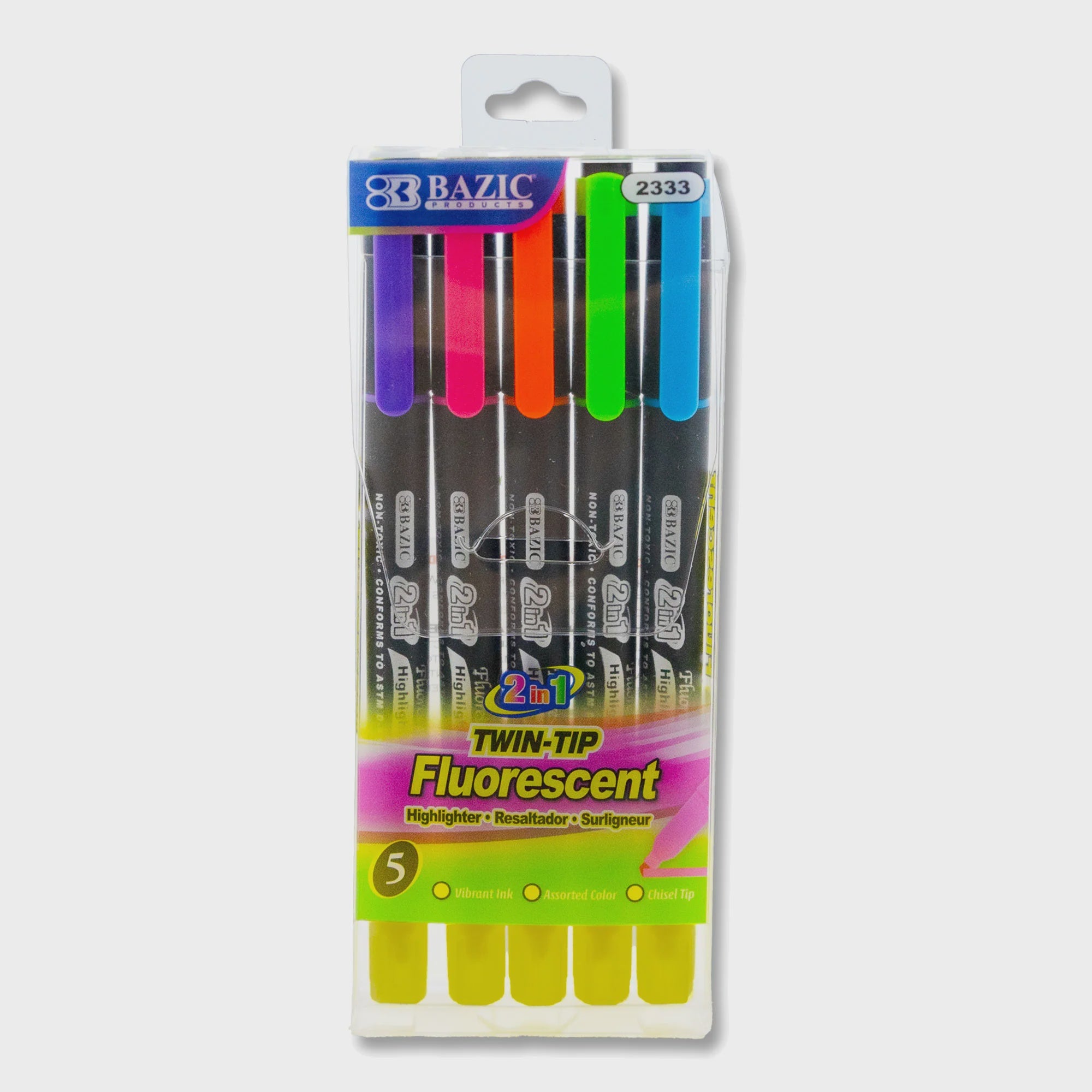 Highlighter: Double Tip Fluorescent - 5 Pack