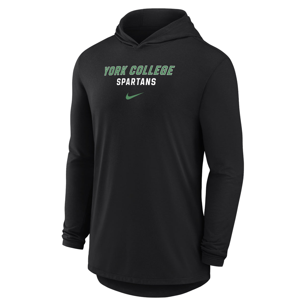 NIKE DRI-FIT COTTON YORK COLLEGE LONG SLEEVE HOODED TEE