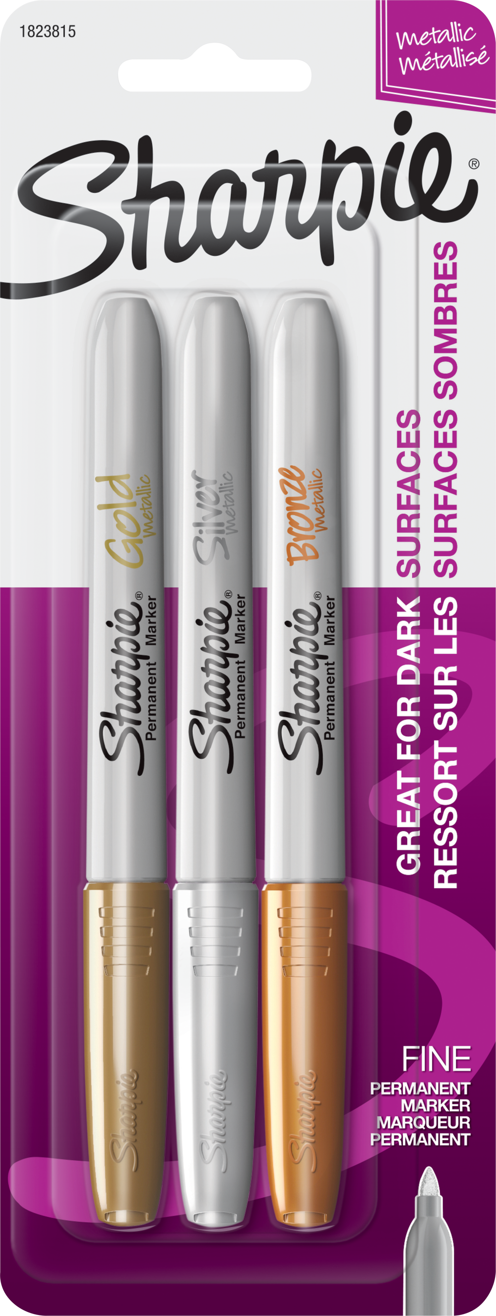 Marker: Carded Sharpie - Metallic - Fine - Assorted - 3 Pack