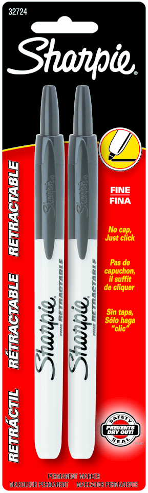 Marker: Carded Sharpie - Retractable - Fine - Black - 2 Pack