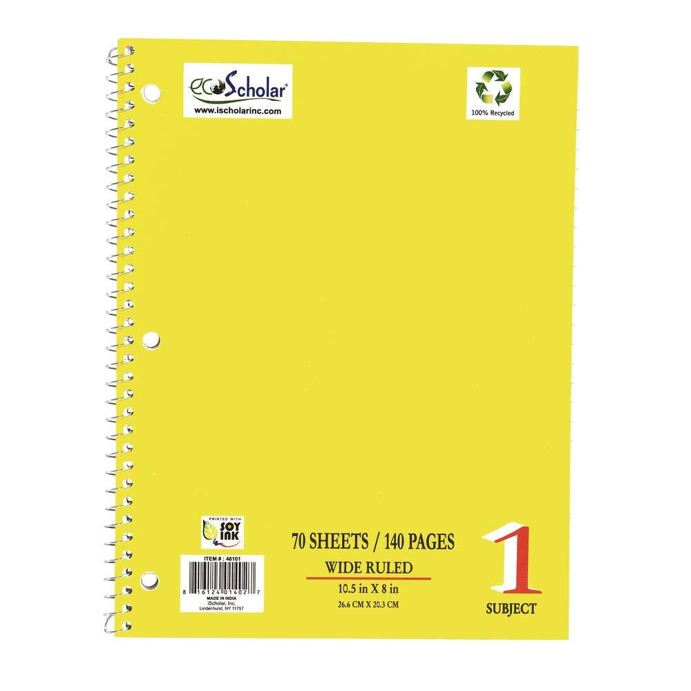 Notebook: 1 Subject - 8x10.5 - 70 Sheets - Yellow Cover