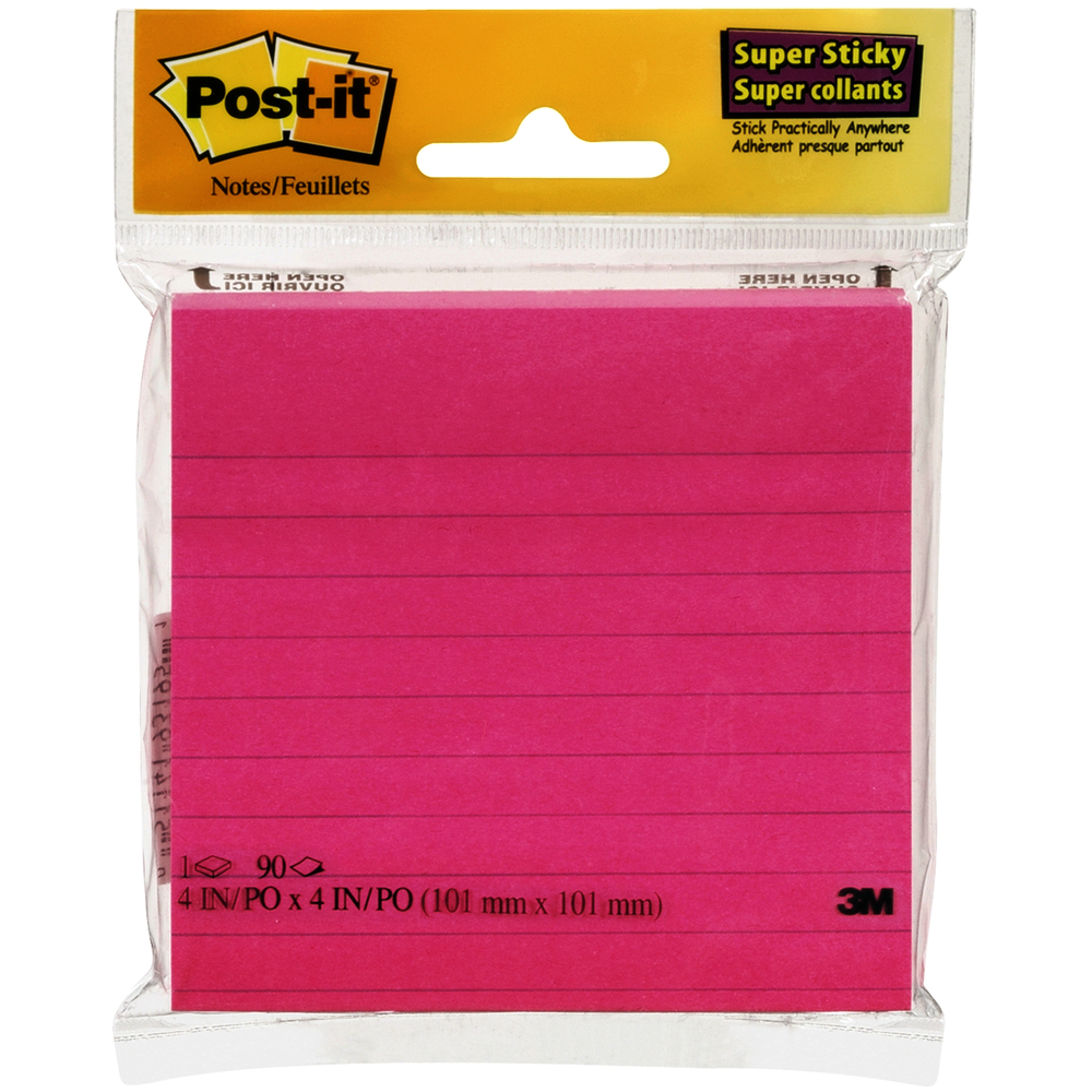 Post-it: Lined Super Sticky Notes - 4x4 - Assorted - 90 Sheets