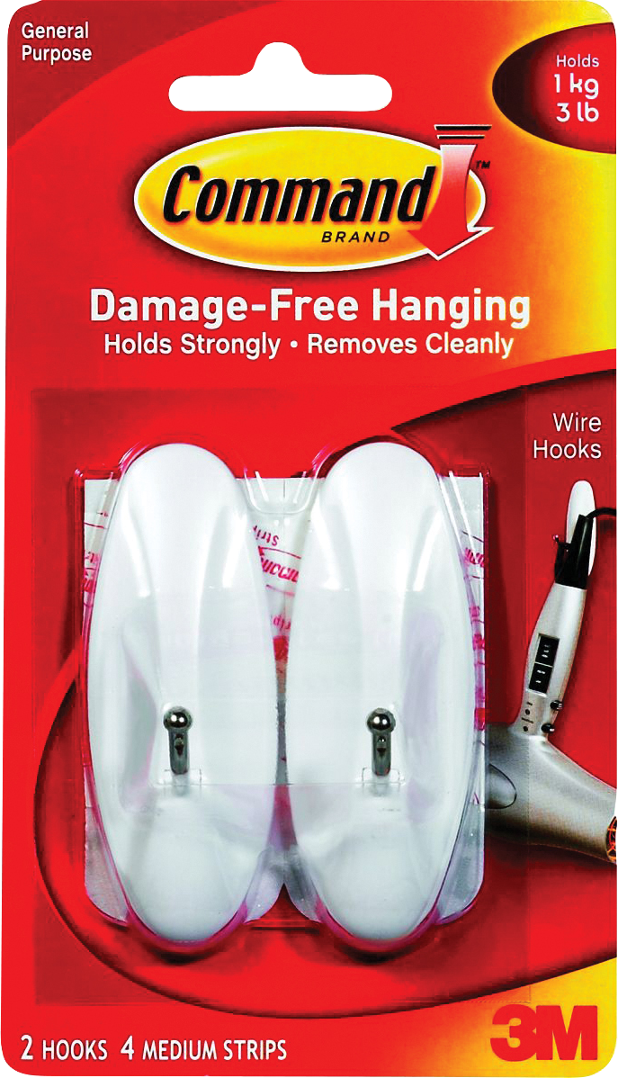Command Adhesive Wire Hook - White Medium 2Pk