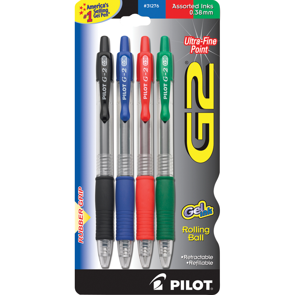 Pen: G2 Retractable Gel - .38mm - Assorted - 4 Pack