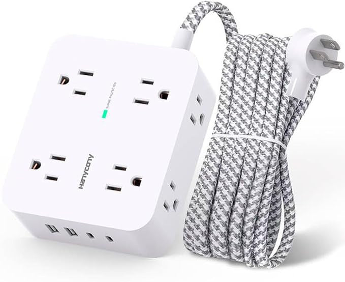 Multi Plug Outlet Extender - 8 Outlets with 4 USB (2 USB C) Charging Ports - 5Ft Cord