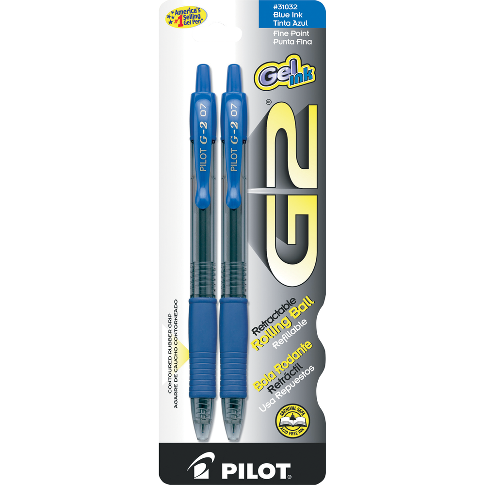 Pen: G2 Retractable Gel - .7mm - Blue - 2 Pack