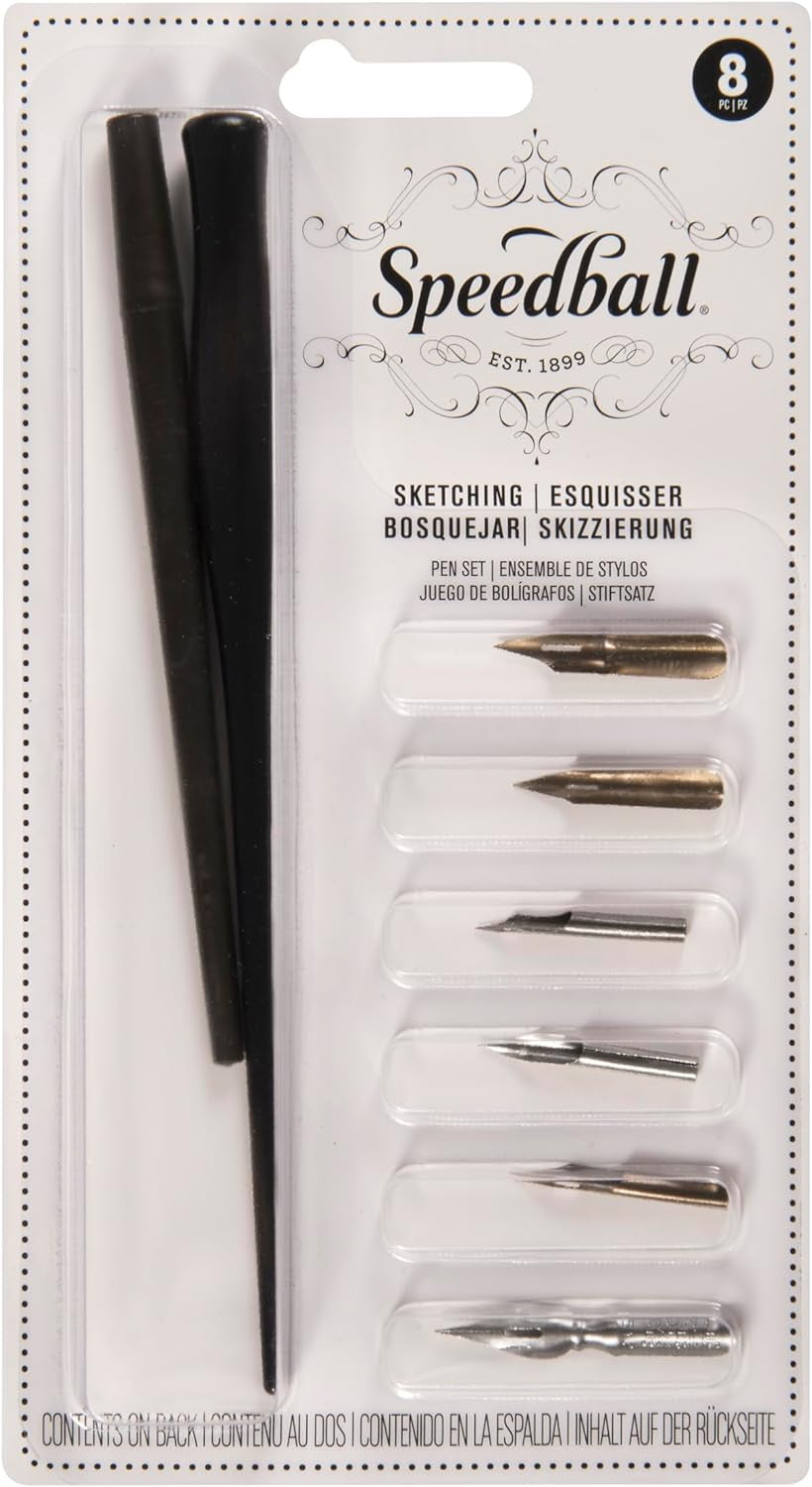 Speedball Sketching Pen Set - 2 Penholders w/ 6 Pen Tips