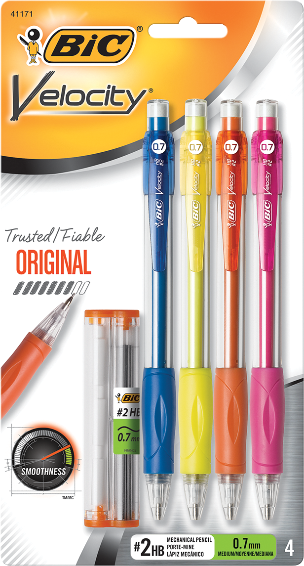 Pencil: BIC Velocity Original Mechanical Pencil - Asst .7mm 4Pk w/Refill