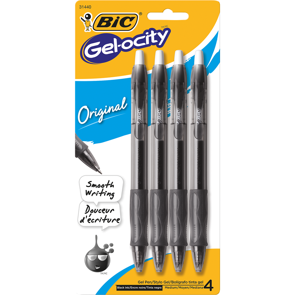 Pen: BIC Gel-ocity Original Retractable Gel - Black - .7mm - 4 Pack