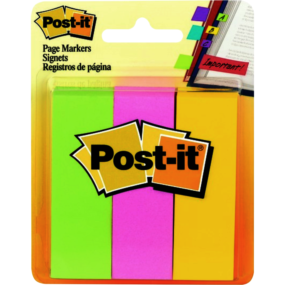 Post-It: Page Markers - 1x3 - Assorted Neon - 3 Pack