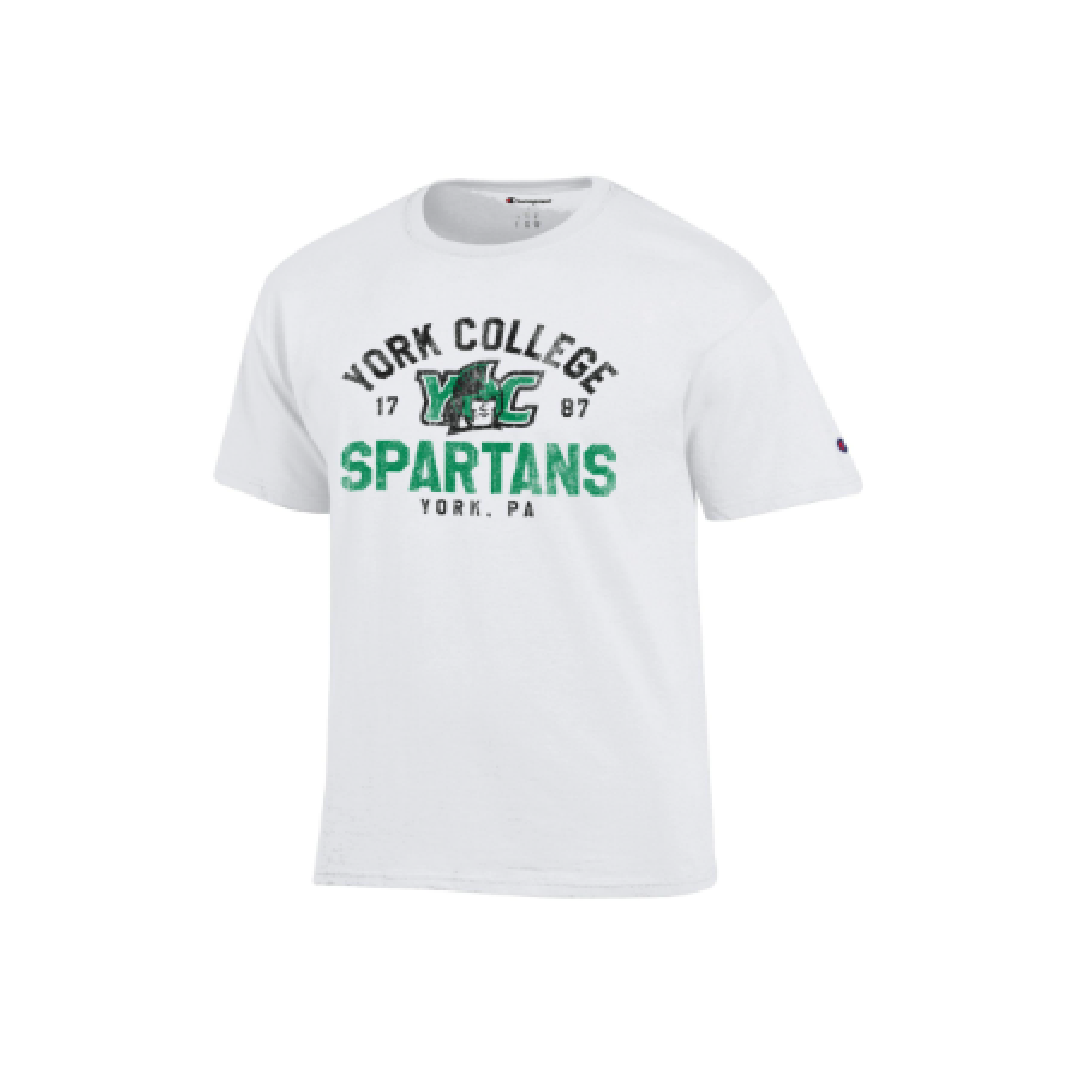 CHAMPION S/S T-SHIRT WITH YORK COLLEGE SPARTANS RUGGED IMPRINT