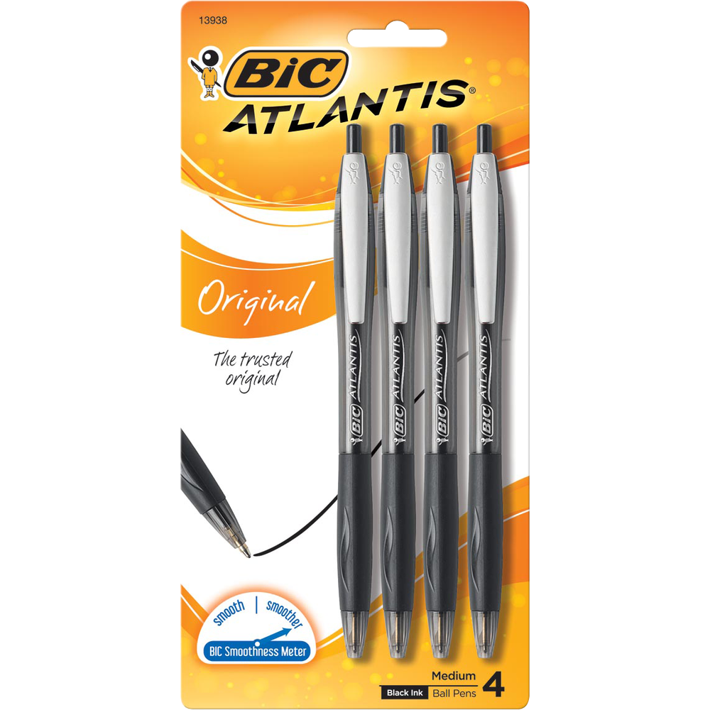 Pen: BIC Atlantis Retractable Ballpoint - Black - 4Pk