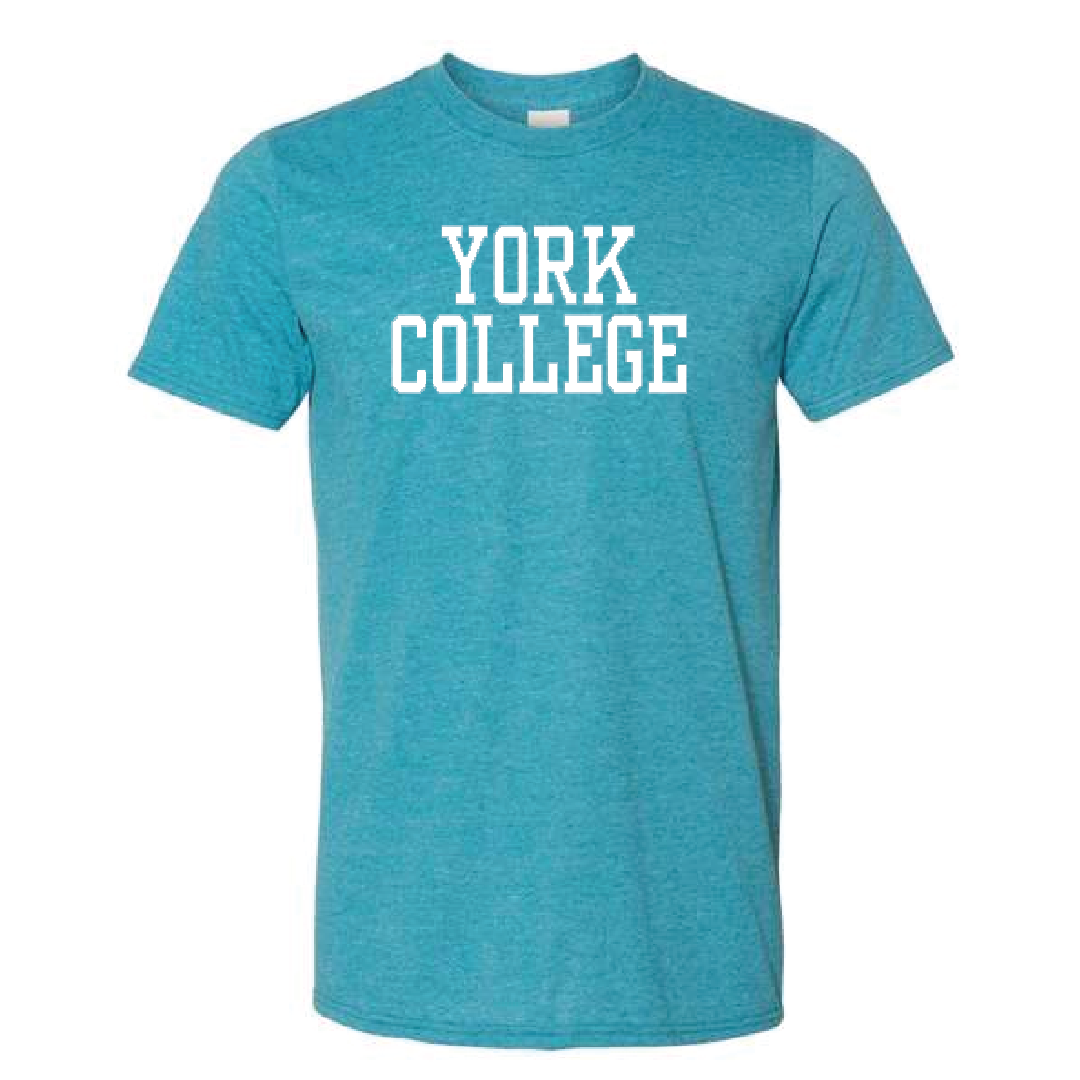 GILDAN S/S T-SHIRT W/YORK OVER COLLEGE IN BLOCK LETTERS ON FRONT CHEST