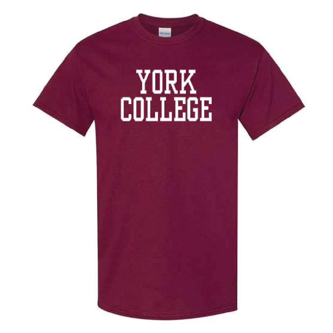 GILDAN S/S T-SHIRT W/YORK OVER COLLEGE IN BLOCK LETTERS ON FRONT CHEST