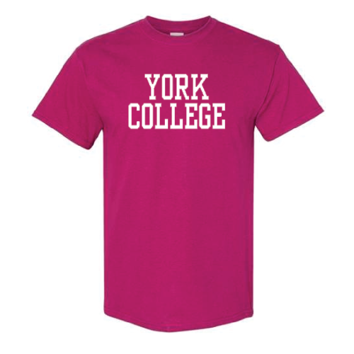 GILDAN S/S T-SHIRT W/YORK OVER COLLEGE IN BLOCK LETTERS ON FRONT CHEST