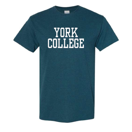 GILDAN S/S T-SHIRT W/YORK OVER COLLEGE IN BLOCK LETTERS ON FRONT CHEST