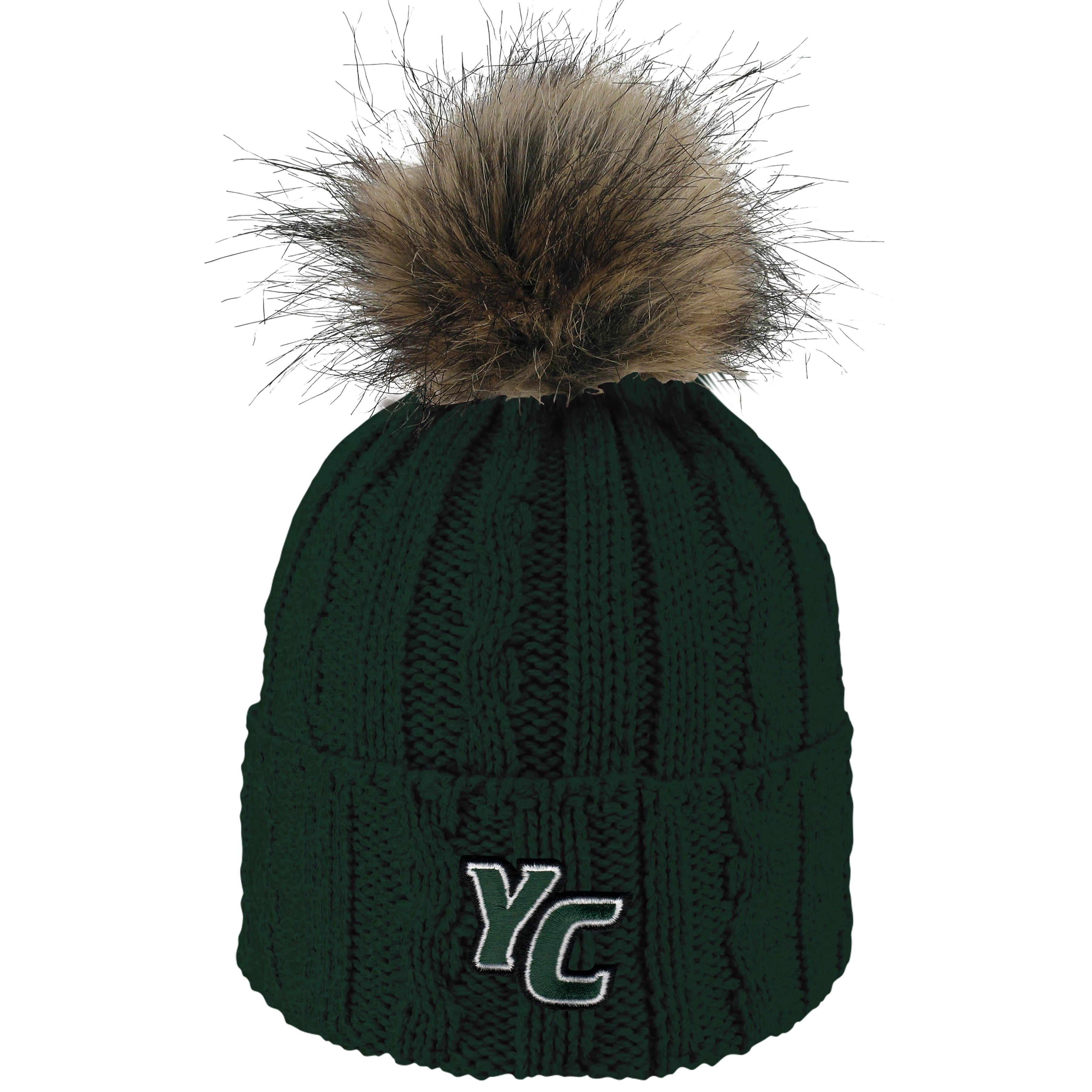 LOGOFIT KNIT HAT CUFFED WITH FAUX FUR POM YC LOGO