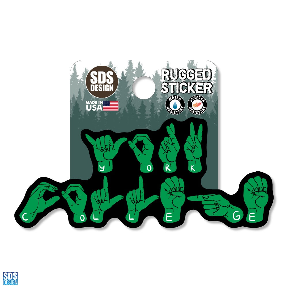Sticker: Rugged York College Sign Language - 3.5"