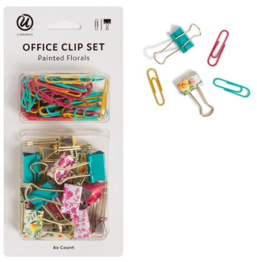 80ct Office Fashion Clip Set, Painted Florals