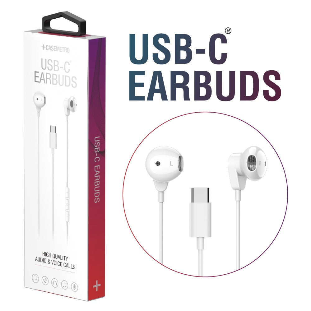 USB-C Earbuds with Remote & Mic – White