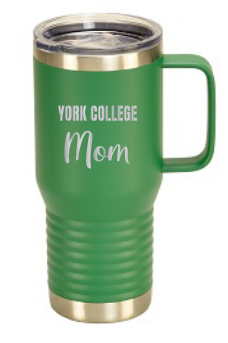 TRAVEL TUMBLER, YORK COLLEGE MOM GREEN